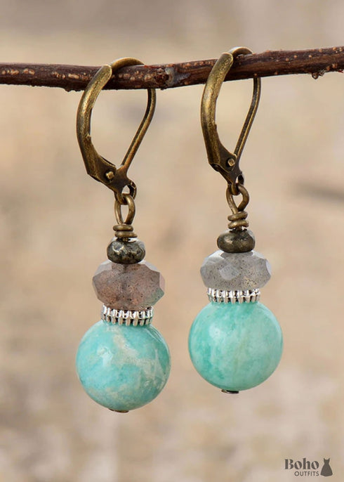 Boho Earrings, Dangle Earrings, Blue Amazonite and Labradorite
